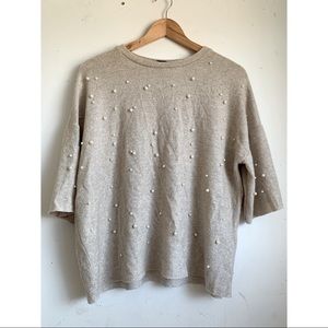 Zara sweater tee with pearl embellishments